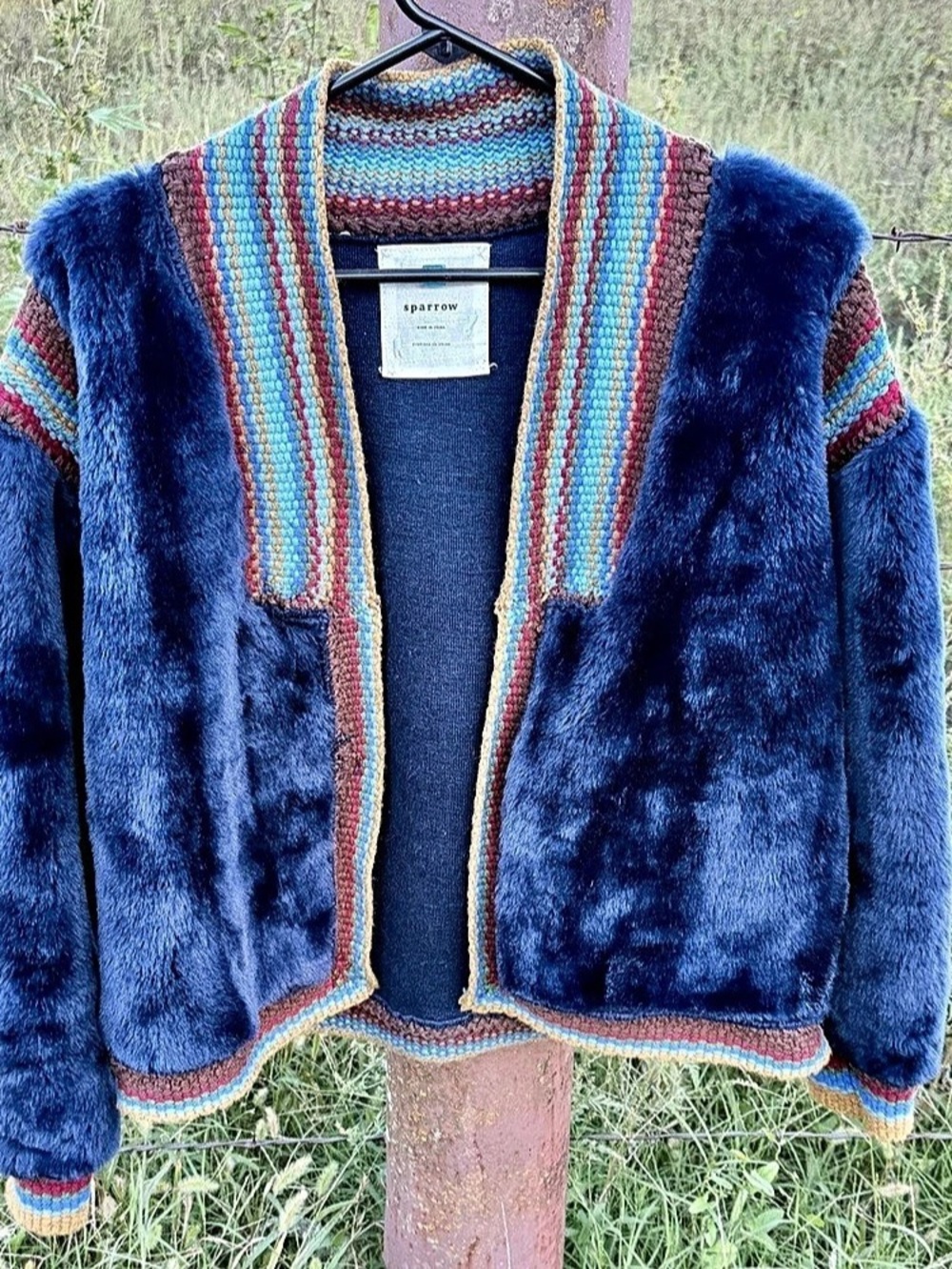 Sparrow Anthropologie Jupukka Faux Fur Boho Open Cardigan Large Festival Fashion